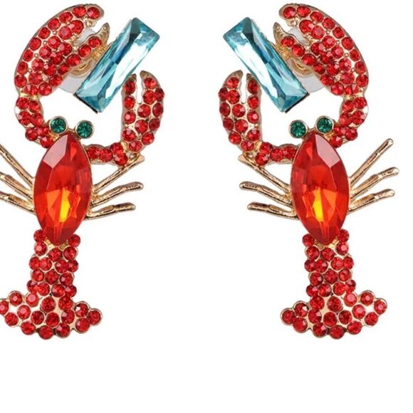 🦞 Betsey Johnson crystal lobster dangle earrings 🦞 - Picture 1 of 4
